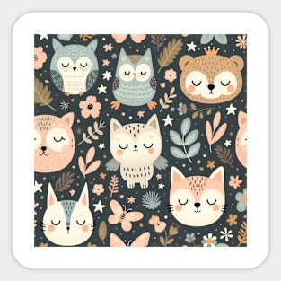 Whimsical Woodland Creatures Pattern 4 Sticker